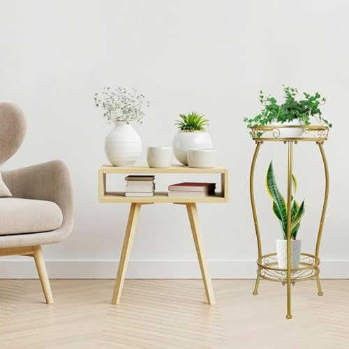 Kavlium Plant Stand Indoor Outdoor, Tall Metal, 2 Tier 27.1 Inch, Gold - Image 2