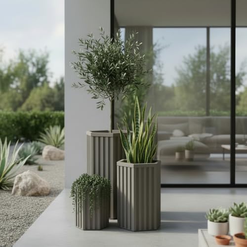 Hexagon Column Planters, 22 Inch, Brown Grey - Image 3