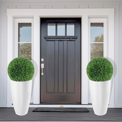 2PCS 21in Tall Planter for Outdoor Plants Large Flower Pots White - Image 2