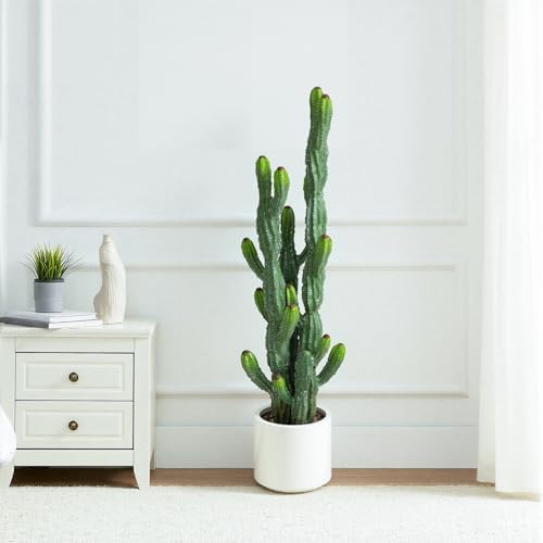 46" Artificial Cactus Plants, Tall Artificial Plants Outdoor, Tall Fake Cacti Plant UV-Resistant in White Pot, Faux Floor Plants for Indoor Home Office Hotel Bedroom Patio Balcony Garden - Image 6