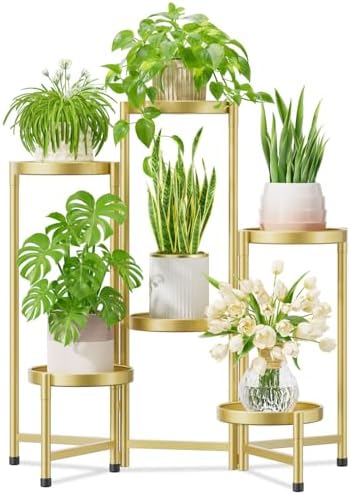 iDavosic.ly Plant Stand Indoor Outdoor, 6 Tier Metal Corner Shelf, Gold by iDavosicly