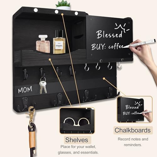Key Holder Wall Mount with Shelf, Key Hooks for Wall, Black - Image 4