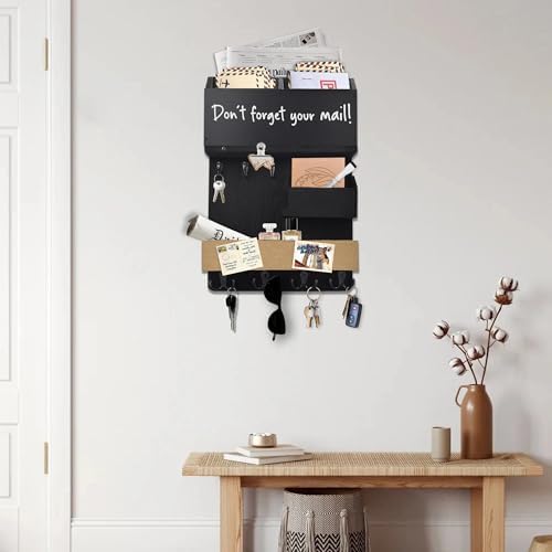 Mail Organizer Wall Mounted with Key Holder, Shelf, Midnight Black - Image 7