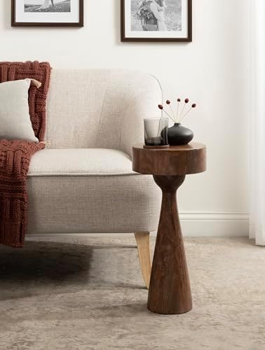 Kate and Laurel Solbrett Transitional Sophisticated Drink Table; 10 x 10 x 22; Walnut Brown; Mid-Century Sculptural Bedroom Nightstand with Unique Pedestal Table Design for Use as Indoor Plant Stand - Image 2