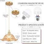 Battery Operated Pendant Light,Amber Chandelier RGB Light Bulb 2500mAh 11in Vintage Light Fixtures with Remote Control Wireless Adjustable Rechargeable Chandelier for Kitchen Island Hallway 1Light - Image 2