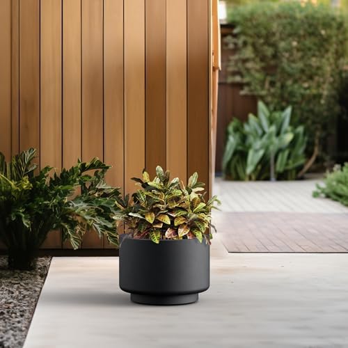 Kante Accent Round Pedestal Black Concrete Planter 12.6" Dia, Outdoor - Image 5