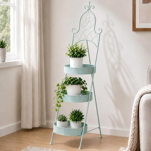 Metal 3-Tier Ladder Corner Plant Stand Green Flower Pot Rack by Chonsun