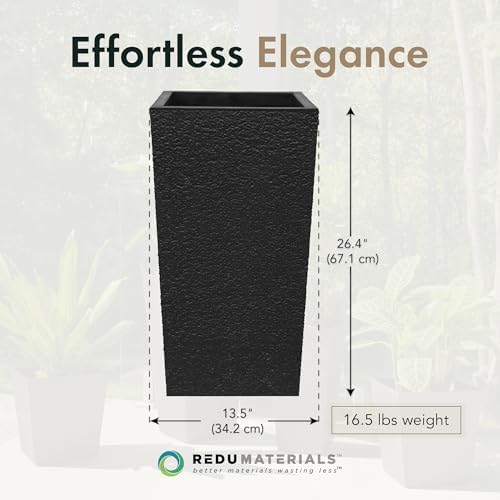 Tierra Verde Citadel Stucco Self-Watering Square Planter, Black, 13.5"x26" - Image 4