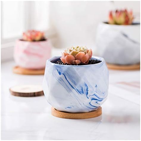 Flower Pot Ceramic Flower Planter Pots with Drain Hole Marble Pattern Modern Succulents Containers for Home Decor Indoor Flower Plant Pots Gardening Containers，Bianco-Grey - Image 7