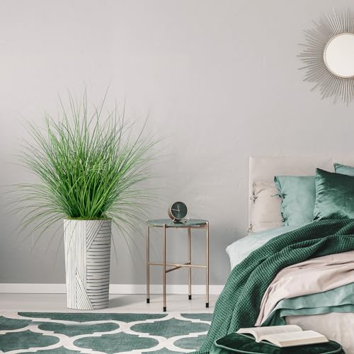 Artificial Tree in Geometric Pattern Planter, Fake Onion Grass Silk Tree for Indoor and Outdoor Home Decoration - 55" Overall Tall (Plant Pot Plus Tree) - Image 5