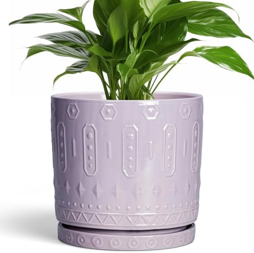 Eightpot Ceramic Flower Pots, 8 Inch Plant Pots Indoor Outdoor, Round Planter with Drainage Hole and Tray, Boho Planter, Decorative Pot for Plants, Apartment Decor, House Warming Gifts, Purple by Eightpot