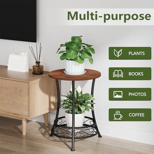 YINMIT Plant Stand Indoor, Metal Wood Plant Stand, Corner Flower Pot Holder Shelf, Small Plant Tables Indoor for Living Room Balcony Garden Patio (Rustic Brown, 2 Tier) - Image 6