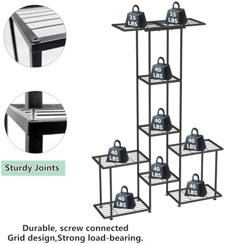 Plant Stand Indoor Outdoor, Metal 6 Tier Tall Hanging Plant Shelf for Multiple Flower Planter Large Heavy Duty Ladder Plant Holder for Garden, Black (y-201) - Image 6