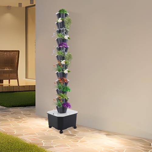 12-Tier Hydroponic Growing Tower, 60-Plant Indoor Gardening System w/Automatic Water Circulation, Vertical Aeroponic Tower Garden for Herbs, Vegetables, Fruits (Grey, 60-Plants) - Image 3