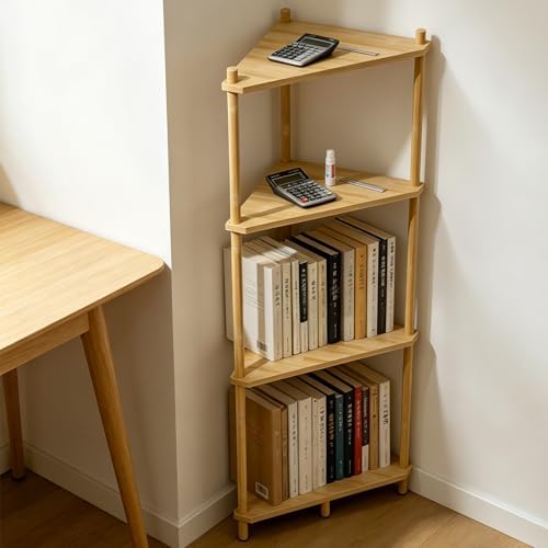 Corner Shelf Display Stand - Bamboo 4 Tier Tall Corner Shelving Unit, Small Corner Bookshelf Wood Corner Storage Shelf Plant Stand for Bathroom, Bedroom, Office, Kitchen, Living Room Decor - Image 5