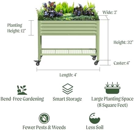 Vego garden Rolling Elevated Raised Garden Bed, 2' x 4' Outdoor Planters Boxes with Legs & Storage Rack for Patio, 700 Lbs Weight Capacity, Raised Beds for Gardening, Modern Gray - Image 2