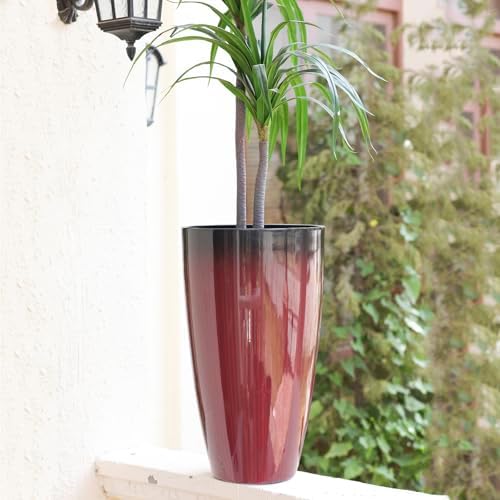 Large Outdoor Planters with Movable Insert Shelf/Drainage Hole, 21 Inch Black to Scarlet Gradient- Glossy Finish for Indoor Modern House Décor Outdoor Flower Pots - Image 4
