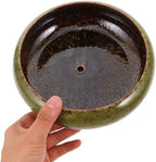 Happyyami Xmas Ceramic Bonsai Pot Set 2pcs Round Shallow Planters with Tray - Image 4