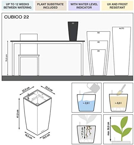 Lechuza CUBICO 22 Charcoal Metallic, Self-Watering Tall Planter, H16.1 L8.7 W8.7 in - Image 2