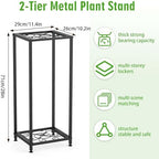 2 Tier Tall Metal Plant Stand Indoor Outdoor, Square Stand (Black) - Image 3