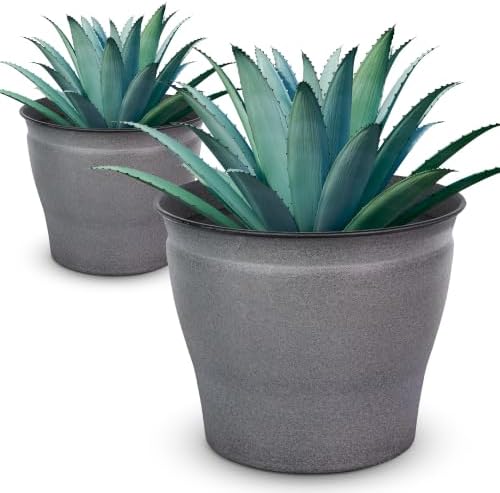 Headwind Natural Ironstone Timberline - 12" Slate Grey Decorative Planter for Outdoor Pots for Plants – Modern Indoor Plant Pots, Large & Small Planters for Indoor Plants by Robert Allen 2-Pack by Headwind