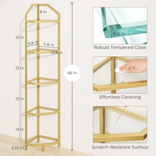 Dreamland 5-Tier 70in Metal Corner Shelf Pack of 1, Gold - Image 2