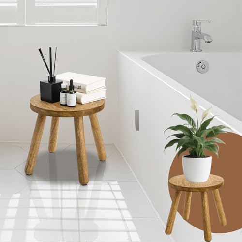 Youeon 12 Inch Round Solid Wooden Step Stool, Non-Slip One Step Stool for Adults, Holds up to 300 Lbs, Portable & Sturdy, Footstool for Bedroom, Bathroom, Kitchen, Easy to Assemble - Image 2