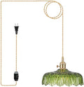 Plug in Pendant Light Fixtures,Green Glass Lampshade Pendant Lighting 9.4in E26 Hanging Light Fixture for Kitchen Island, Bedroom, Dining Room, Living Room by Loiogohot