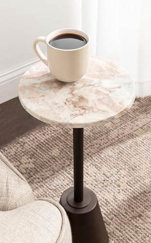 Kate and Laurel Tira Elegant Round Drink Table, 10 x 10 x 22, Brown Marble and Bronze, Modern Glam Circle Martini Table for Use as a Small Bedroom Nightstand or Living Room Plant Stand Option - Image 5