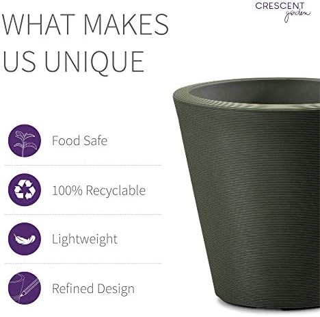 Crescent Garden Madison Planter– Weather-Resistant, Double Walled Indoor/Outdoor Plant Pot with Drain Hole – Large Plastic Plant Pot, 26" W (Olive) - Image 4