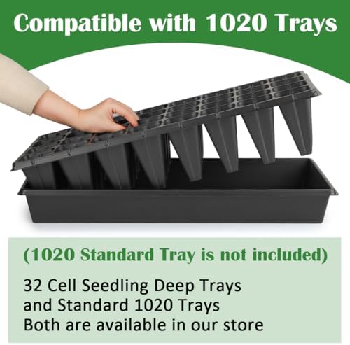 RooTrimmer 10 Pack 32 Cell Seed Starter Trays - Extra Deep 4.33" Plastic Nursery Trays, 20" x 10"，Fits Standard 1020 Flats - Image 6