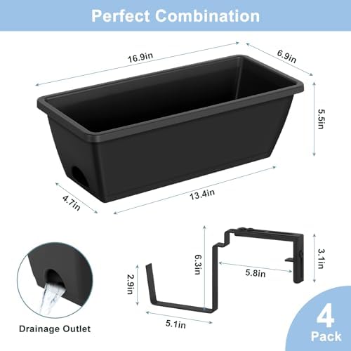 4 Pack Window Boxes Planters Railing Planter Box with Adjustable Brackets - Image 4