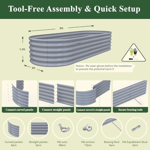 Galvanized Raised Garden Bed, 8x3x1.5ft Oval Metal Planter Box - Image 6