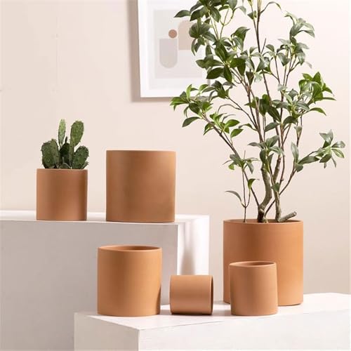Planter Cylindrical Flower Pot Terra Cotta, with Drainage Holes Tabletop Planter Container, for Indoor Outdoor Bedroom Study Room Garden Balcony (3 Sizes) Garden(Medium) - Image 6