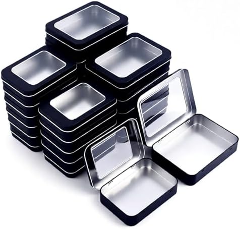 24 Pack Metal Storage Organizer Tins, Black, Mixed Sizes by Thintinick