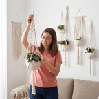 Boho Macrame Plant Hangers Set (6-Pack) - White - Image 3