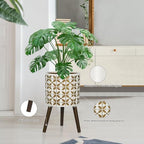nacltlo12 Inch Planter with Stand, Plant Stand Indoor, Plant pots, Modern Mid-Century,Large Flower Planter Pot with Drainage Holes for Outdoor,White and xGold - Image 4