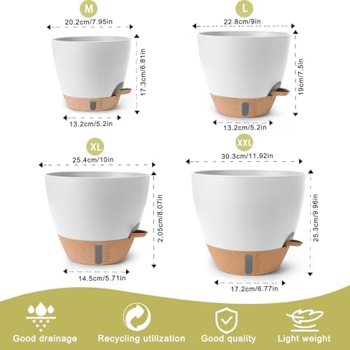 Self Watering Pots for Indoor Plants 12/10/9/8 Inch Plastic with Reservoir - Image 2