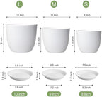 UOUZ 12/10/9 Large Plant Pots, Plastic Planters with Drainage Holes and Saucers for Indoor Outdoor Plants Flowers, White - Image 3