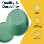 Multicolor Plant Pots with Drainage Holes & Saucers 20 Pack, Indoor & Outdoor Stackable Space-Saving Planters for Houseplants & Flowers, (7", 6.7", 6", 5.3", and 4.8" Inches), Durable & Weatherproof - Image 7