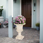 Christopher Knight Home Danny Patio Planter, Light Concrete Planter, Mid-Century Modern Urn, Floral Statue Design, Large Garden Pot, Flower Urn with Drainage Hole for Backyard Home, Antique White by ChristopherKnightHome