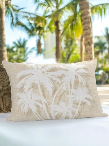 Outdoor Pillow Waterproof 1 Pack, Tropical Palm Tree Patio Throw Pillows for Couch Bed Sofa with Insert, Vintage Beige Exotic Botanical Plants Decorative Travel/Reading/Camping Pillow Set 12x20 Inch - Image 5