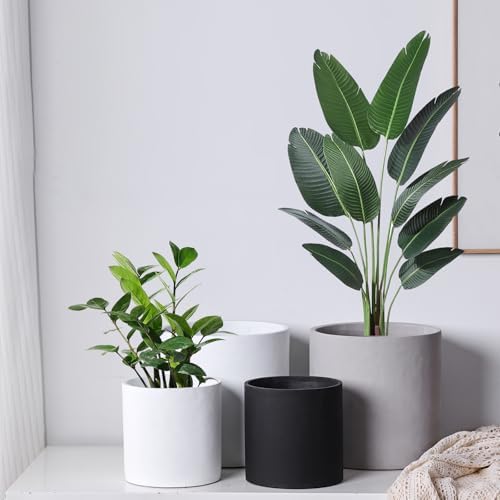 11 Inch Pot for Plants, Large Cement Planter with Drainage Hole, Mid-Century Modern Concrete Flower Pots for Home Decor, Office & Outdoor (White) - Image 7