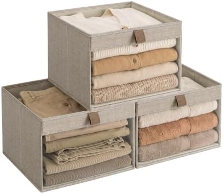 StorageWorks Closet Organizer Bins with Clear Window, Brown and Beige by StorageWorks
