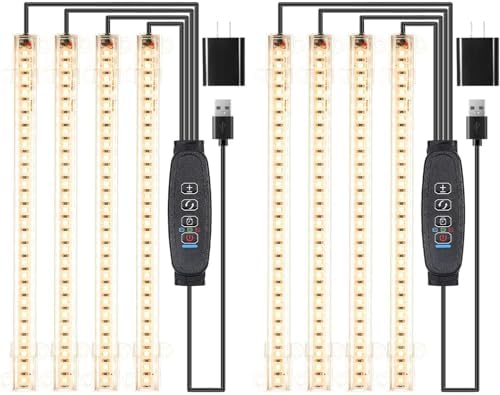 RWNTAO 8.6 Inches LED Plant Growing Light Strips, Full Spectrum 3000K Grow Light for Indoor Plants with 3/9/12H Timer, 10 Dimmable Levels for Seedling Succulent and Plant Shelf (4 Head×2pcs) by RWNTAO