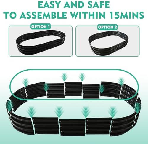 YSEJOMP 12" Tall Oval-Shaped/Elliptic Metal Raised Garden Bed Outdoor Black - Image 6