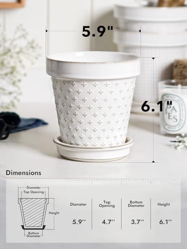 LE TAUCI Ceramic Flower Pot with Drainage Hole & Saucer,Plant Pots Set of 4,Arctic White - Image 3