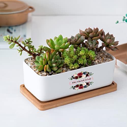 Personalized Birth Month Flower Plant Pot with Kids Names,Custom Grandma's Garden Ceramic Succulent Planter with Bamboo Tray Indoor Outdoor Home Decor Plants, for Mom Grandma,B2 - Image 4