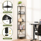 Yoobure Corner Shelf Stand, 5-Tier Bookshelf, 65" Tall Shelves for Bedroom, Living Room, Narrow Display Bookcase, Black with Display Shelves for Office - Image 3
