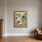 Framed Canvas Wall Art Bohemian Gouache Succulents in Pots Mustard Navy and Coral Canvas Print Poster Gold Frame Wall Decor for Living Room Office Botanical Art, Boho Decor - Inch 16x20 - Image 7